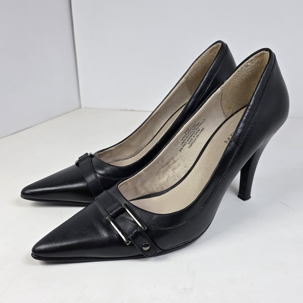 Roberto Vianni Black Leather Buckle Stiletto Heels